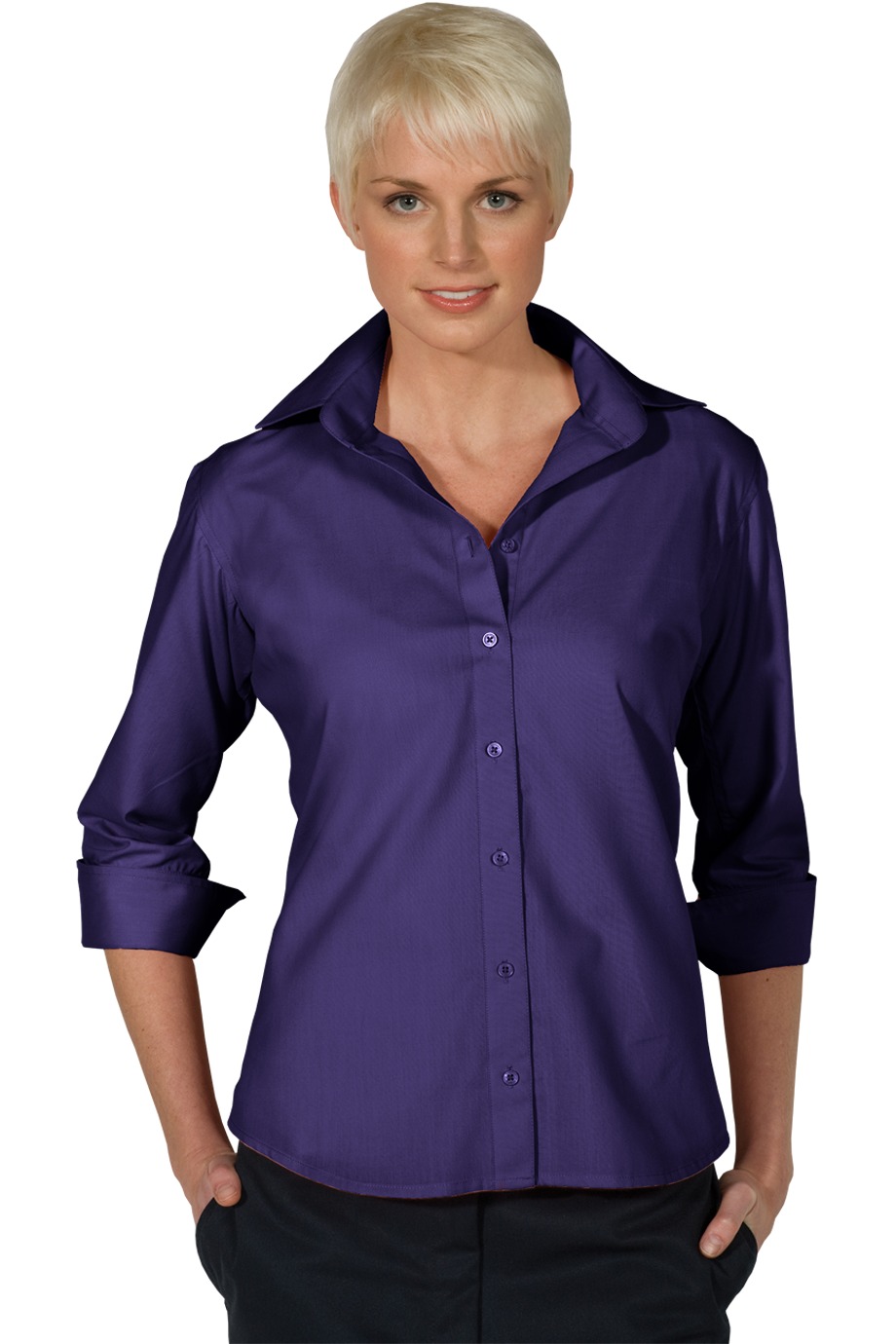 Edward's Women's 3/4 Sleeve Open Neck Poplin Blouse